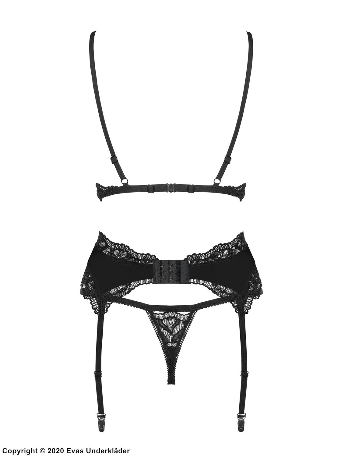 Seductive lingerie set, lace trim, garter belt